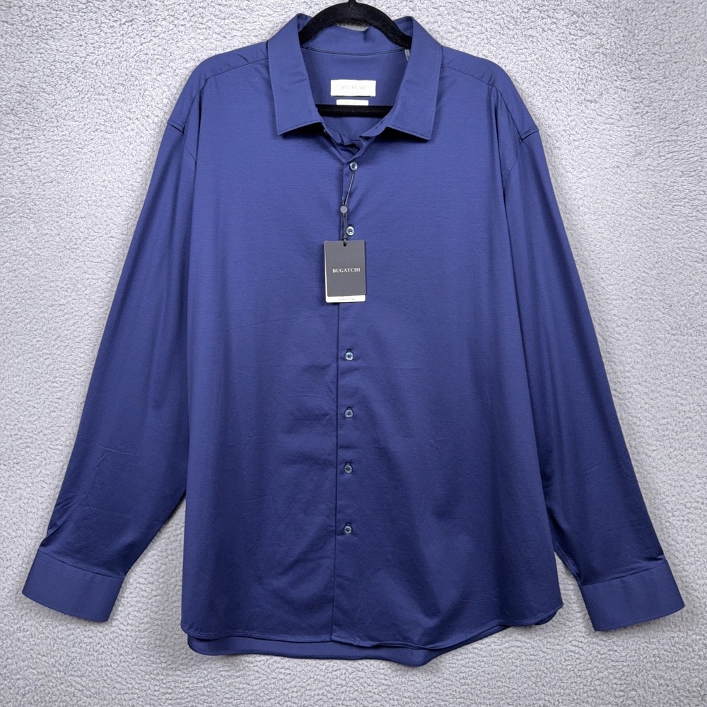 Bugatchi Shirt Mens 3XL Navy 8 Way Stretch Button Preppy Office Business $179